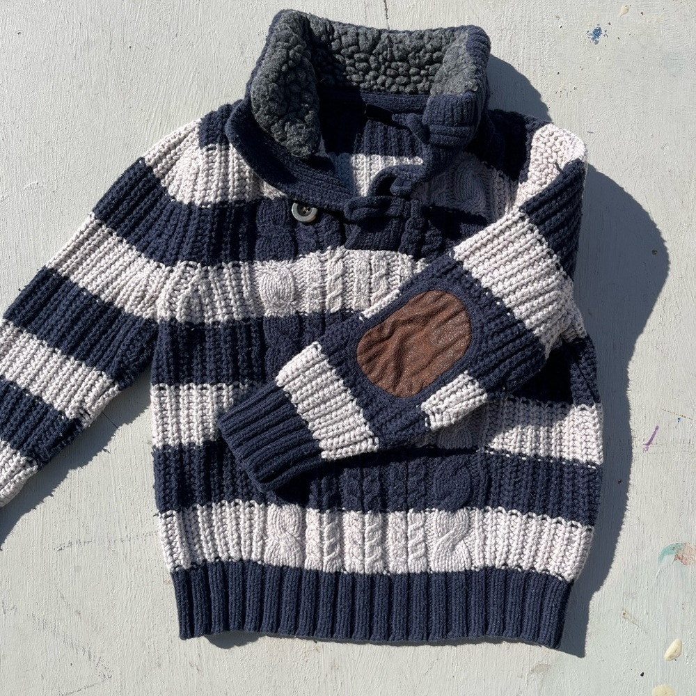 Kid's Baby Gap Sweater Multicolor Striped 4 Toddler Preppy Professor Elbow Patch